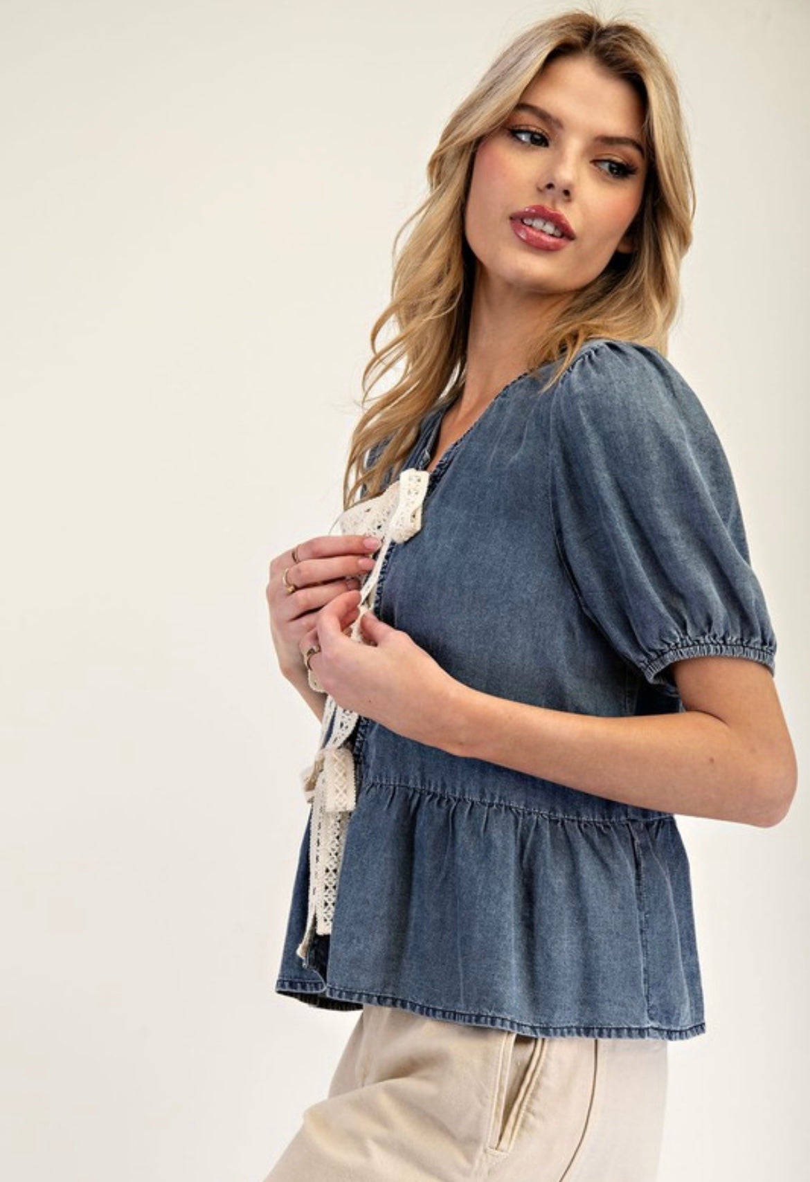 TIE FRONT DENIM TOP