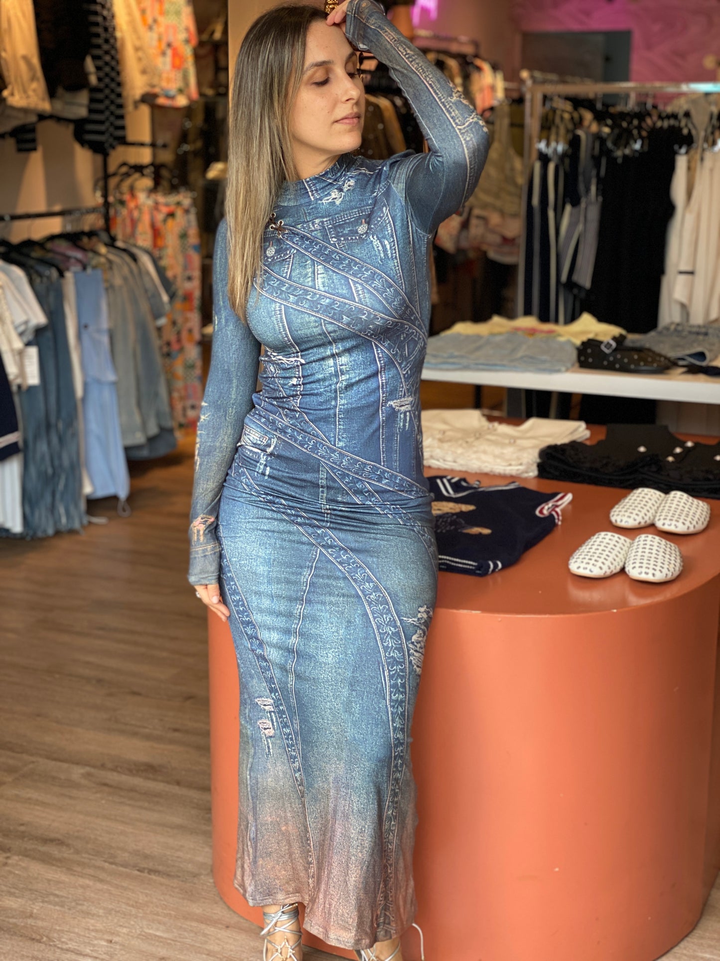 DENIM SHOW LONG DRESS