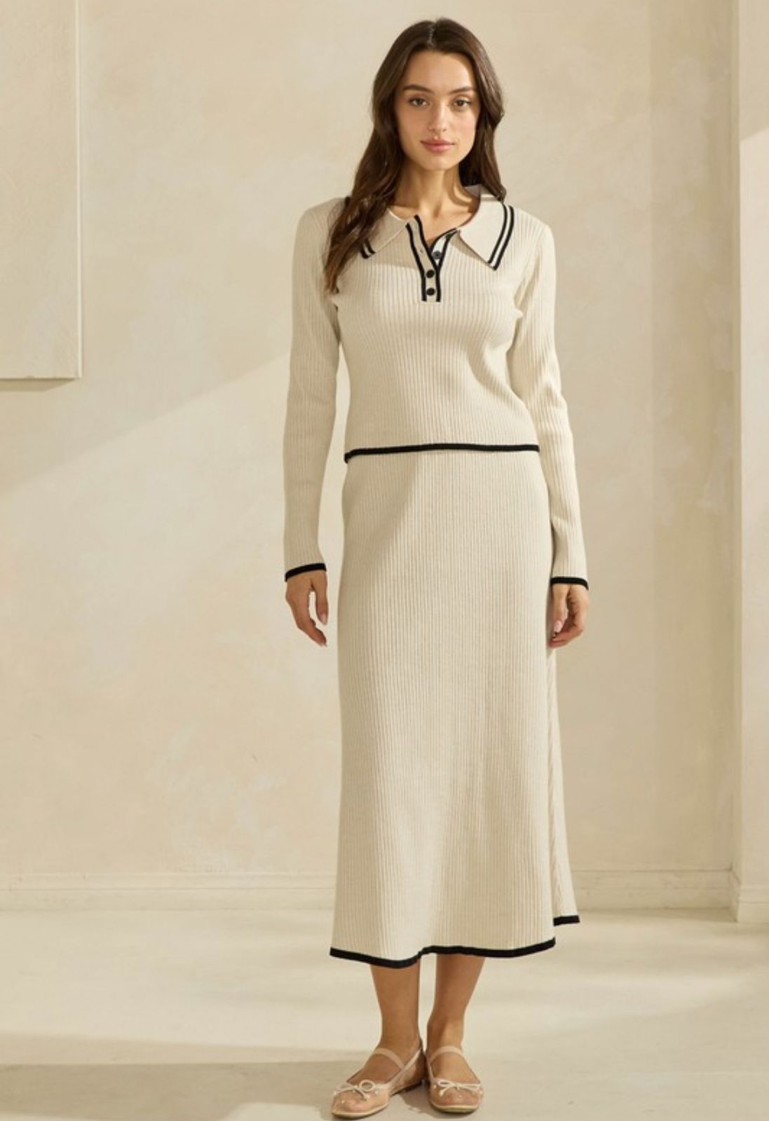 CONTRAST SWEATER TOP SET