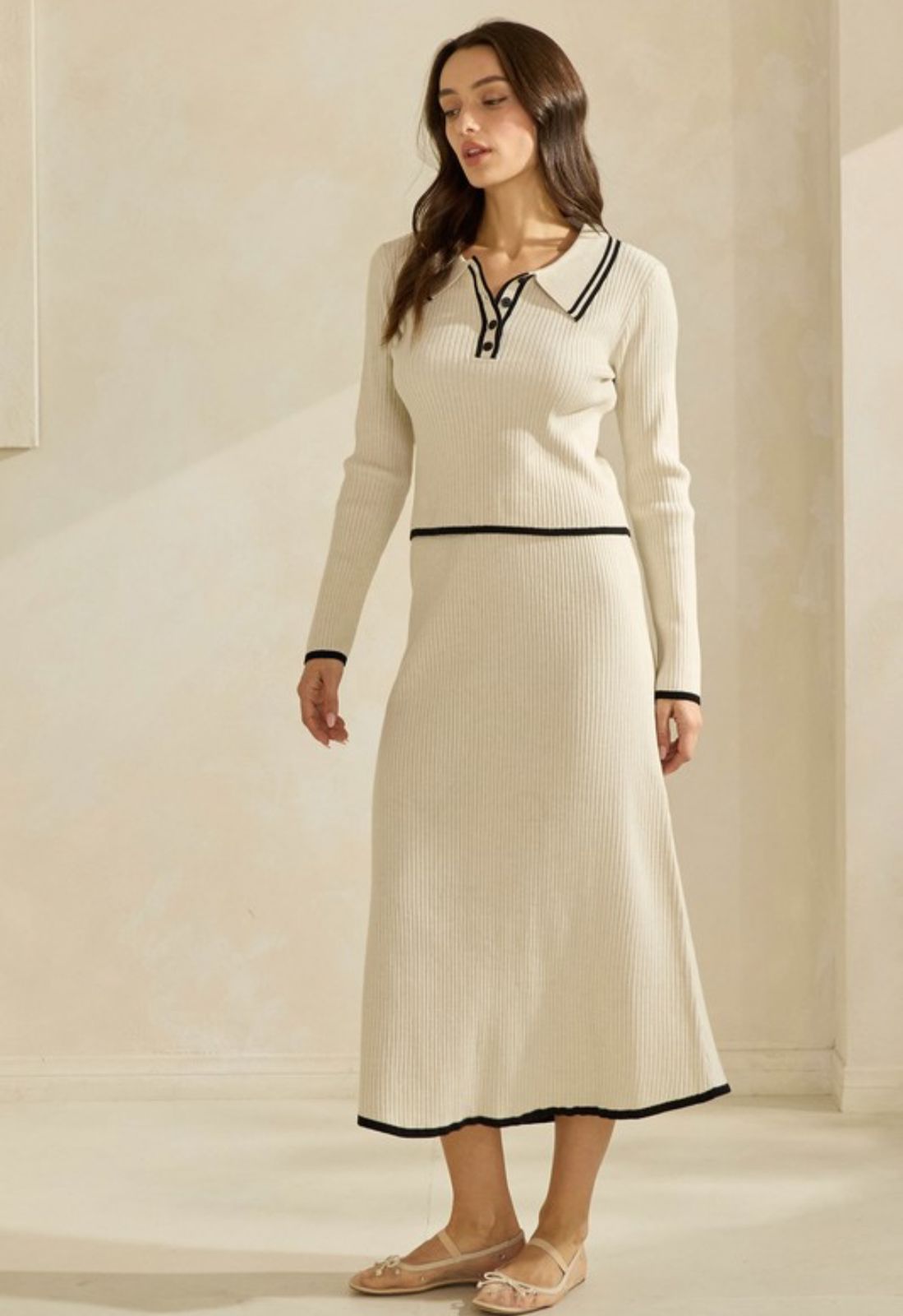 CONTRAST SWEATER TOP SET