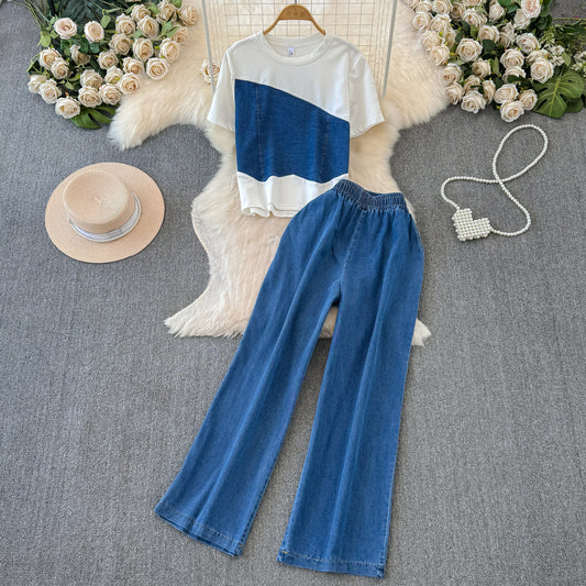 DIAGONAL DENIM PANT SET