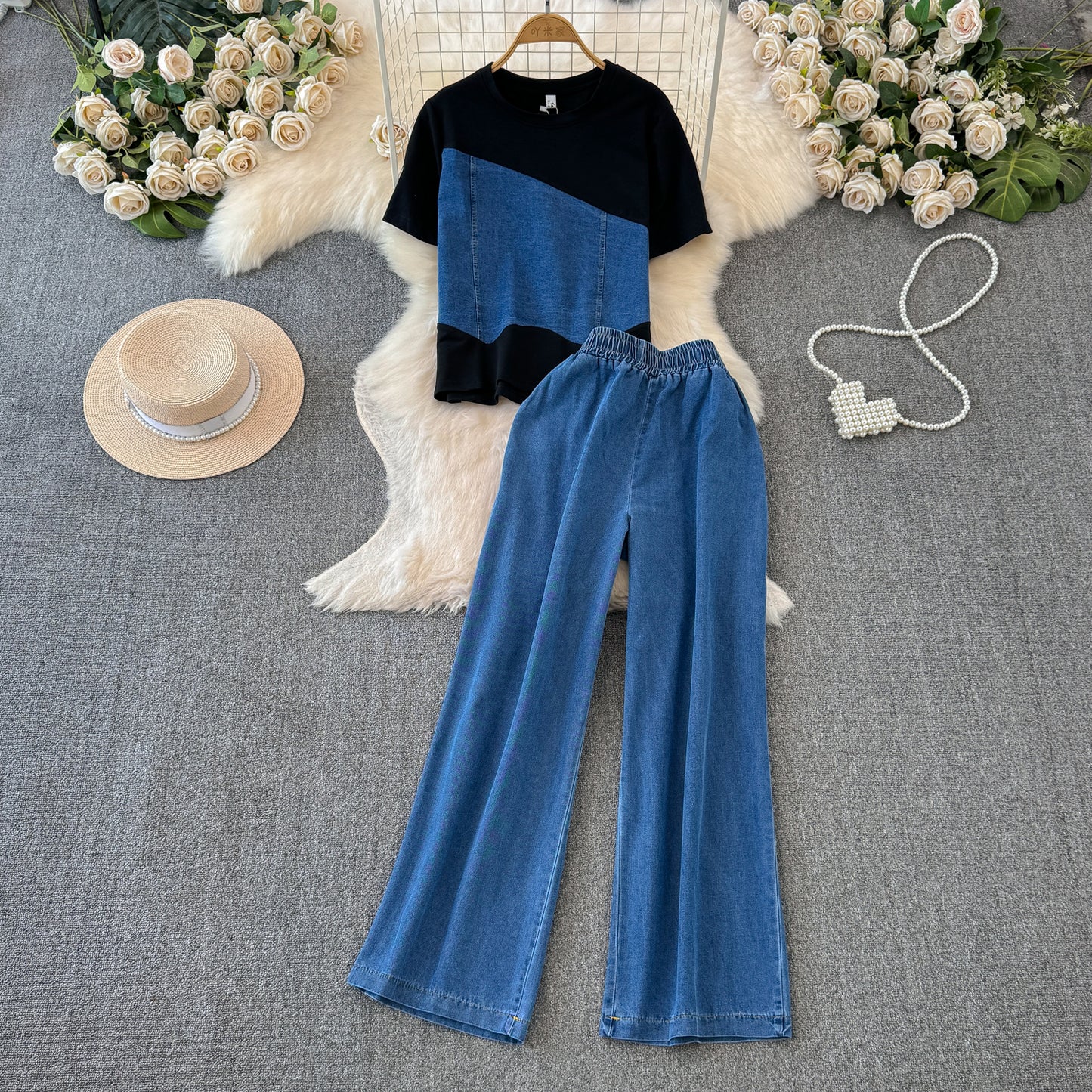 DIAGONAL DENIM PANT SET