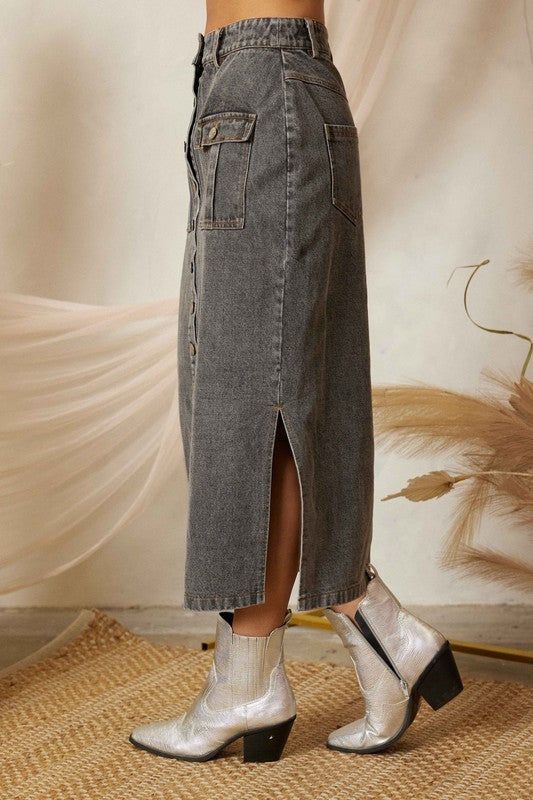 SLIT PENCIL DENIM LONG SKIRT