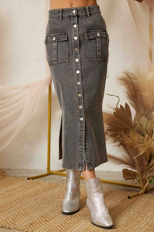 SLIT PENCIL DENIM LONG SKIRT