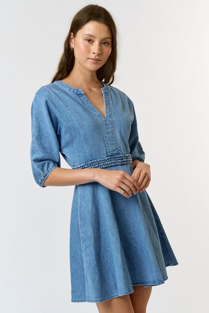 BRAIDED DENIM DRESS