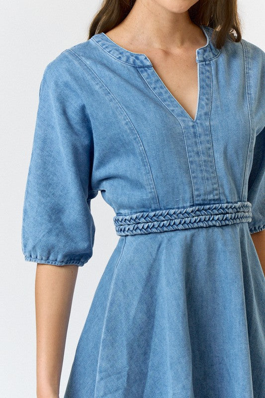 BRAIDED DENIM DRESS