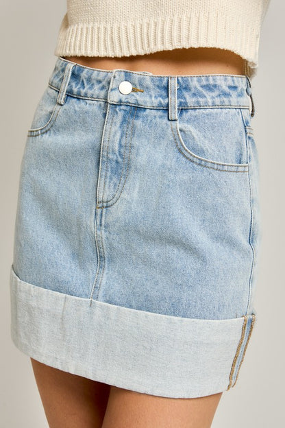 CUFFED DENIM SKIRT