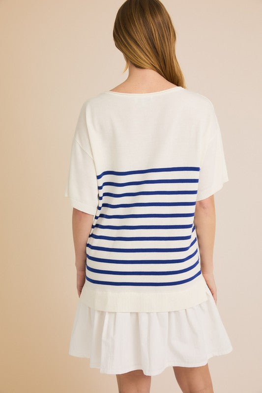 BOAT NECK WOVEN MIX DRESS