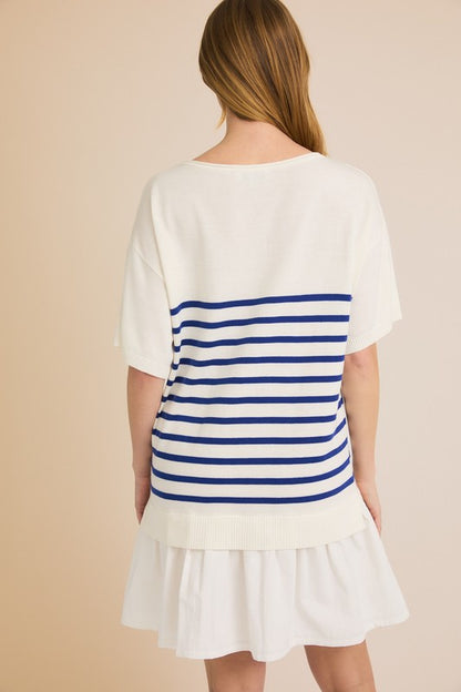 BOAT NECK WOVEN MIX DRESS