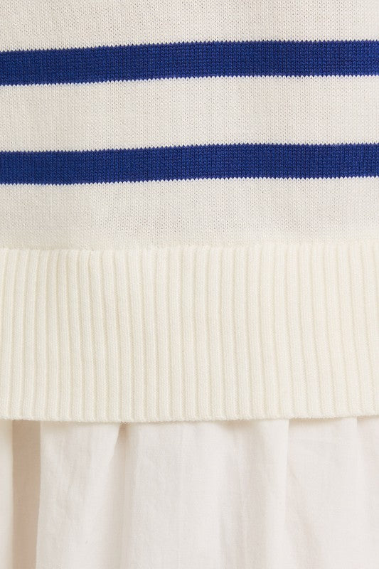 BOAT NECK WOVEN MIX DRESS