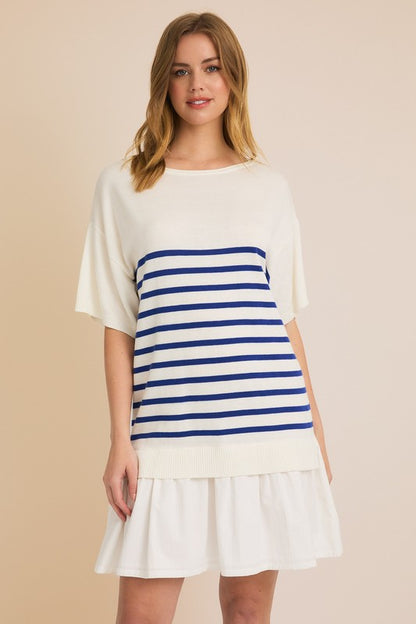 BOAT NECK WOVEN MIX DRESS