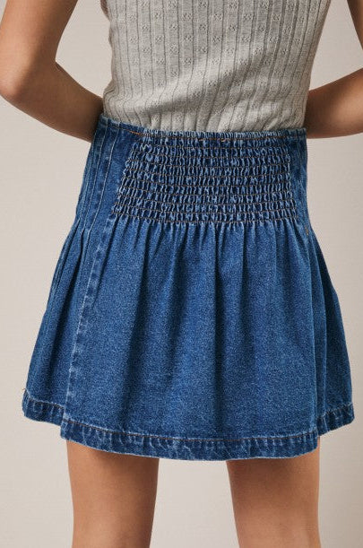 PLEATED DENIM MINI SKIRT
