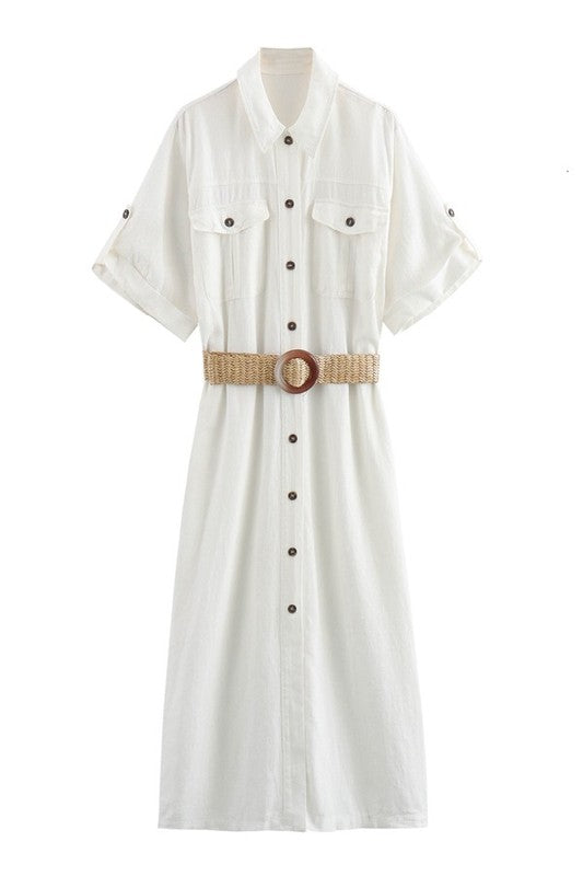 SHORT SLEEVE BELTD SHIRT DRESS