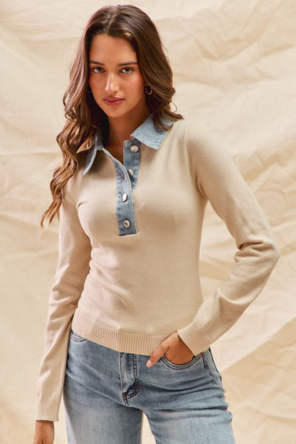 CONTRASTING COLLARED TOP