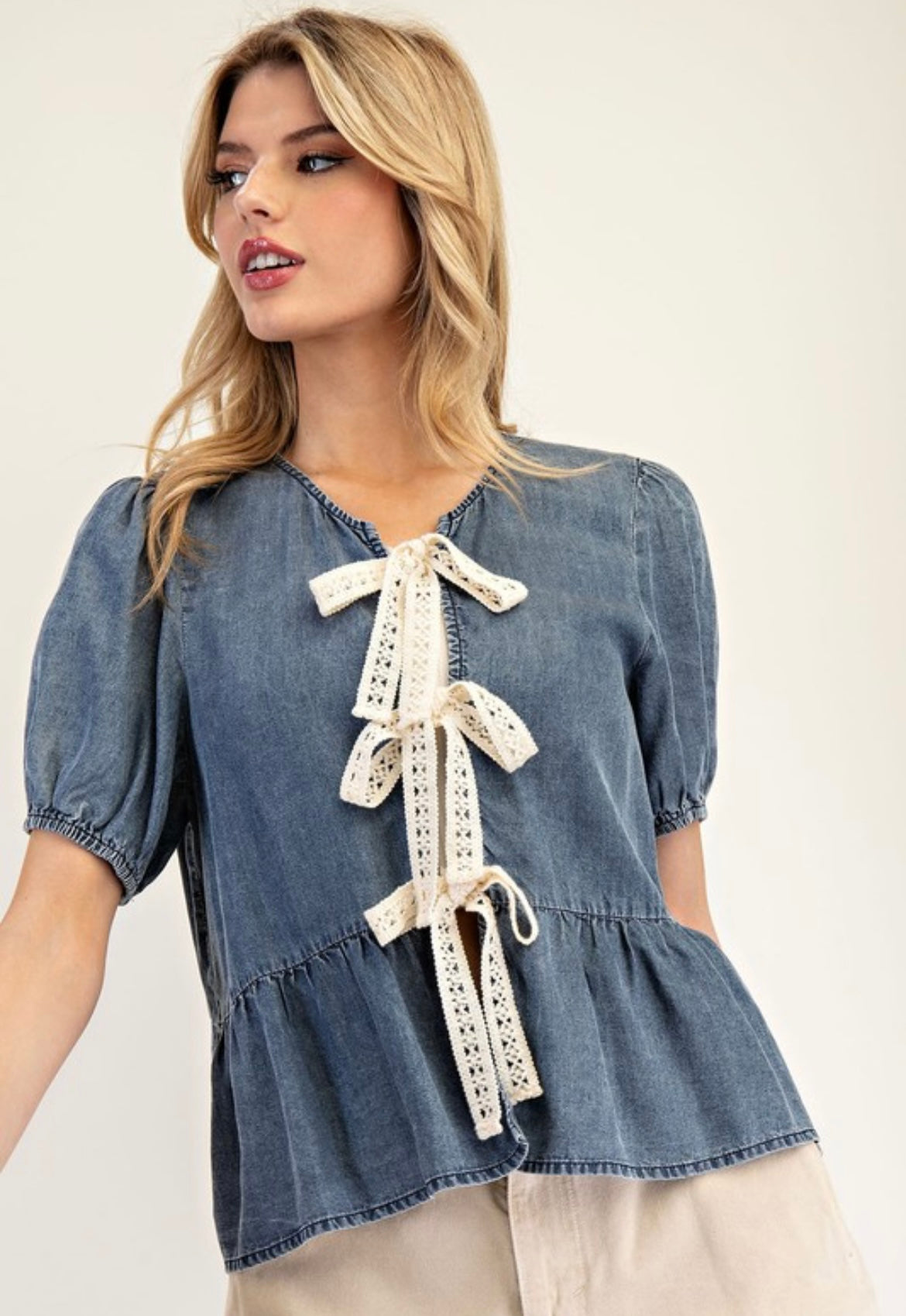 TIE FRONT DENIM TOP