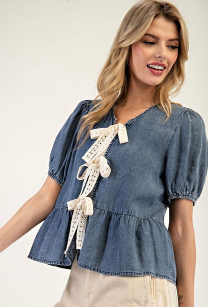 TIE FRONT DENIM TOP