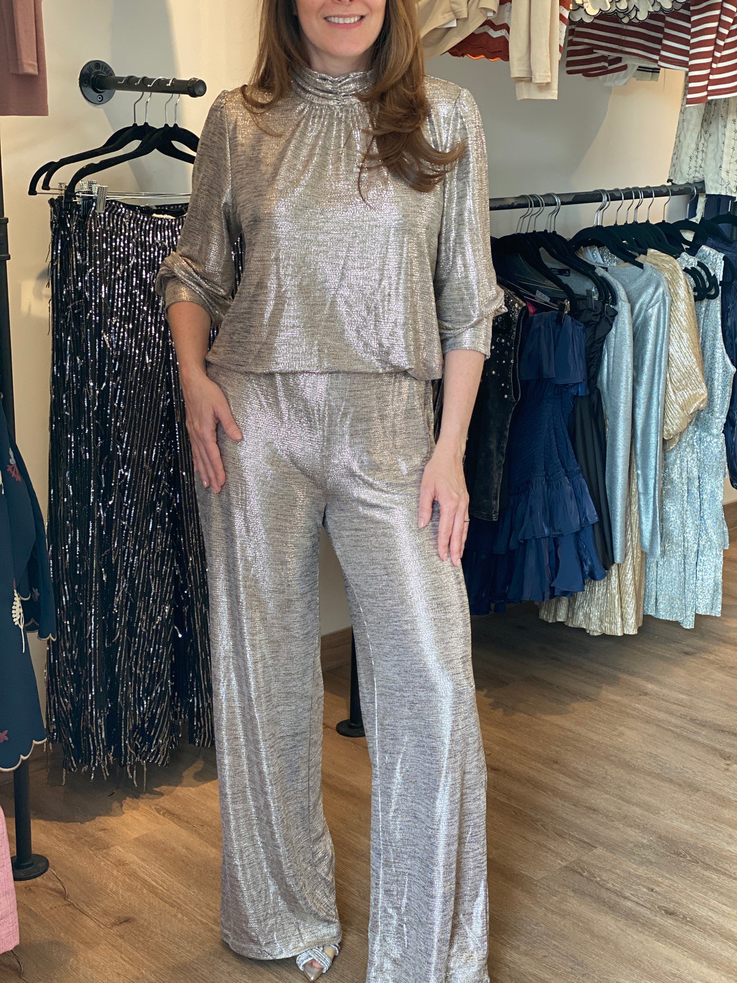 METALLIC GOLD PANTS SET