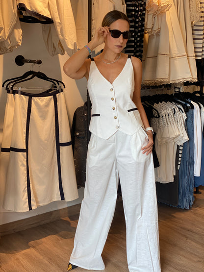 PIPING LINEN VEST SET