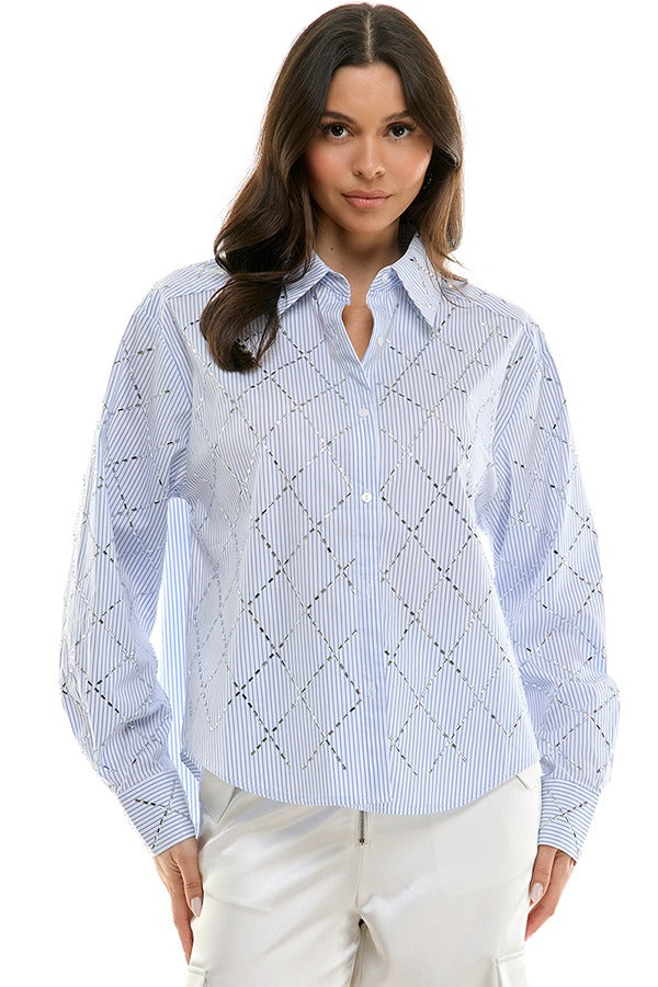 ARGYLE RHINESTONE SHIRT
