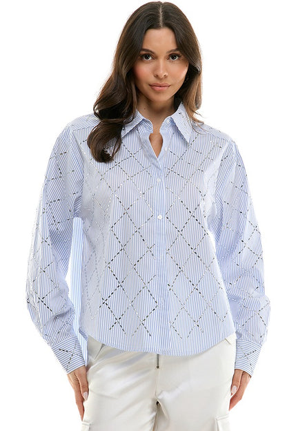 ARGYLE RHINESTONE SHIRT