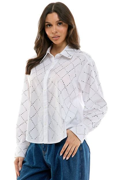 ARGYLE RHINESTONE SHIRT